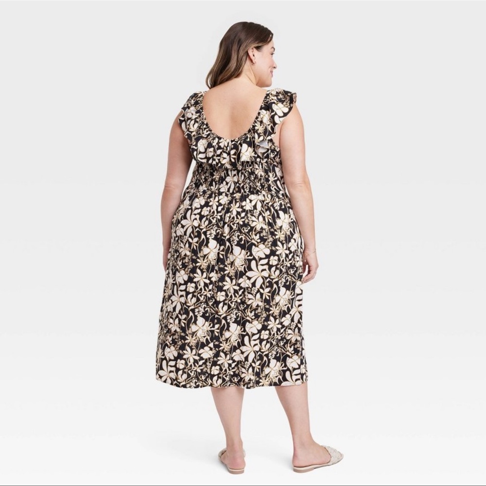 2/$20   Ava & Viv Ruffle Empire Waist Dress - Black Floral - Picture 2 of 5
